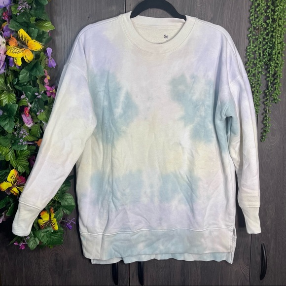 ₽💙2/$40💙SO Lounge Life Crew Neck Tie Dye Printed Oversize Sweatshirt Sz Small - Picture 3 of 16